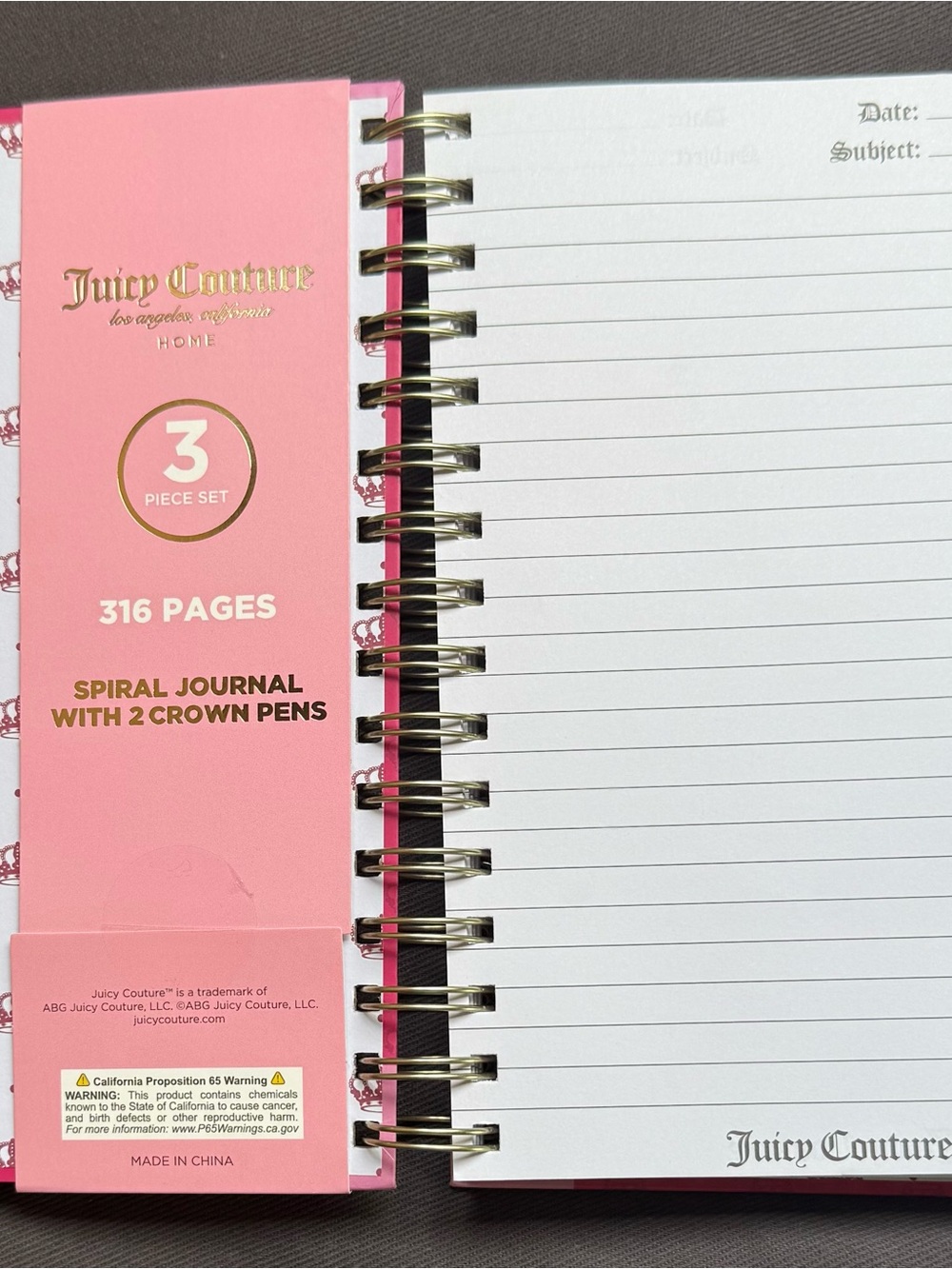 Juicy Couture spiral notebook with 2 crown pens - Picture 2 of 3